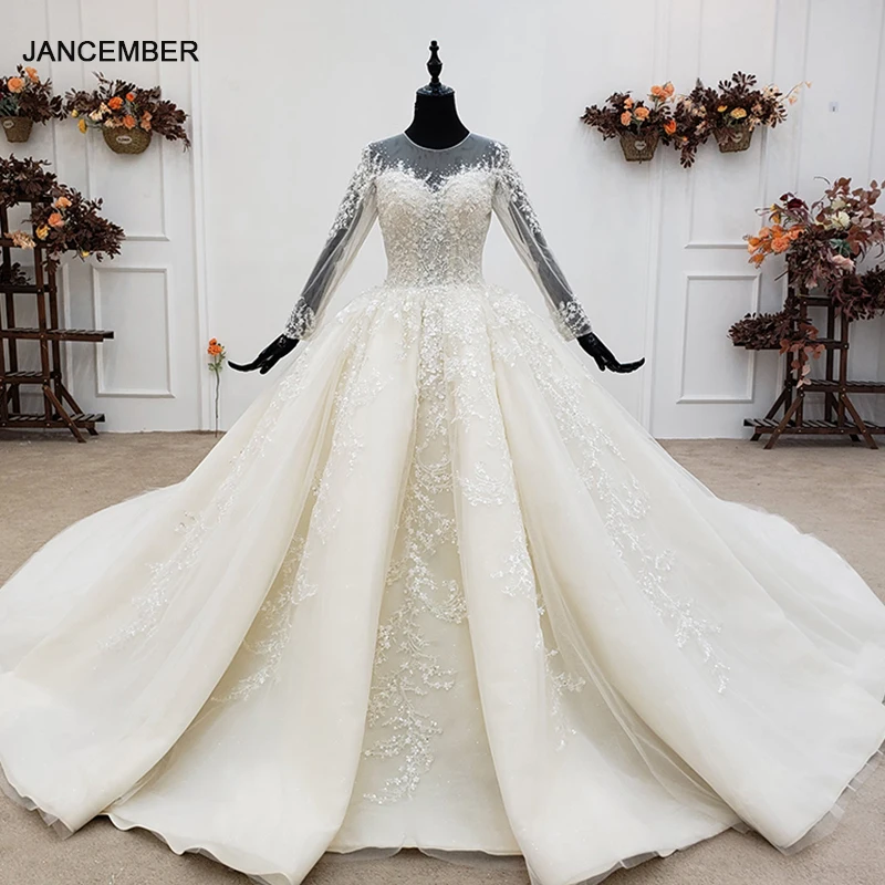 

HTL1349G Simple White Luxury Wedding Dress 2020 With Veiled Pearls Sweetheart Ball Gown Actual Image