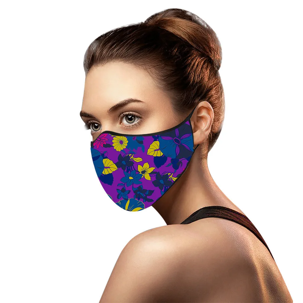 

Adult Cycling Running Face Mask Cover Windproof Warm Anti-spitting Protective Washable Mask Printing Dustproof Cotton Masks 5PCS