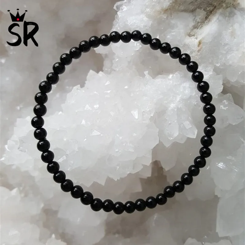 Черный турмалиновый браслет 4 мм натуральный камень бусины Pulsera Turmalina Negra для