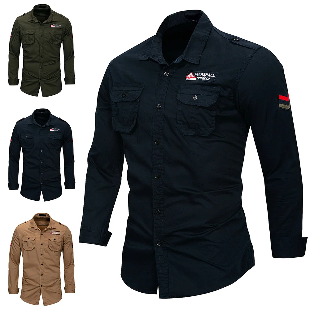 Мужская Повседневная рубашка с отложным воротником Однотонная длинными