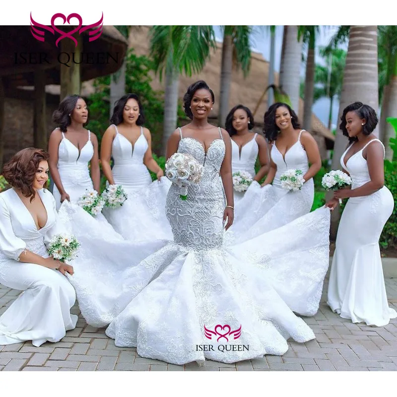 Свадебные платья на тонких бретельках с изящной вышивкой жемчугом бисером