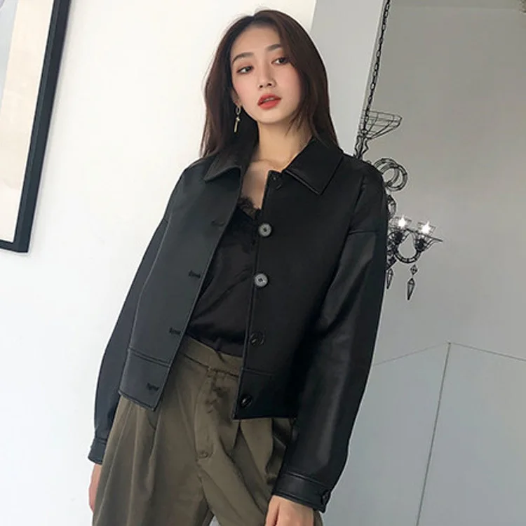 YYCZF Women Genuine design real lea Coat Lady Female Real Sheep Skin Jacket Casual Loose Black SP & AU Coats Trench Clothes