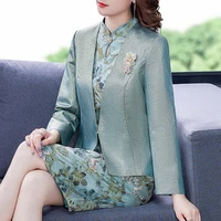 new woman suits dress suits embroidery middle aged mother 4xl dresses and jackets sets straight v neck