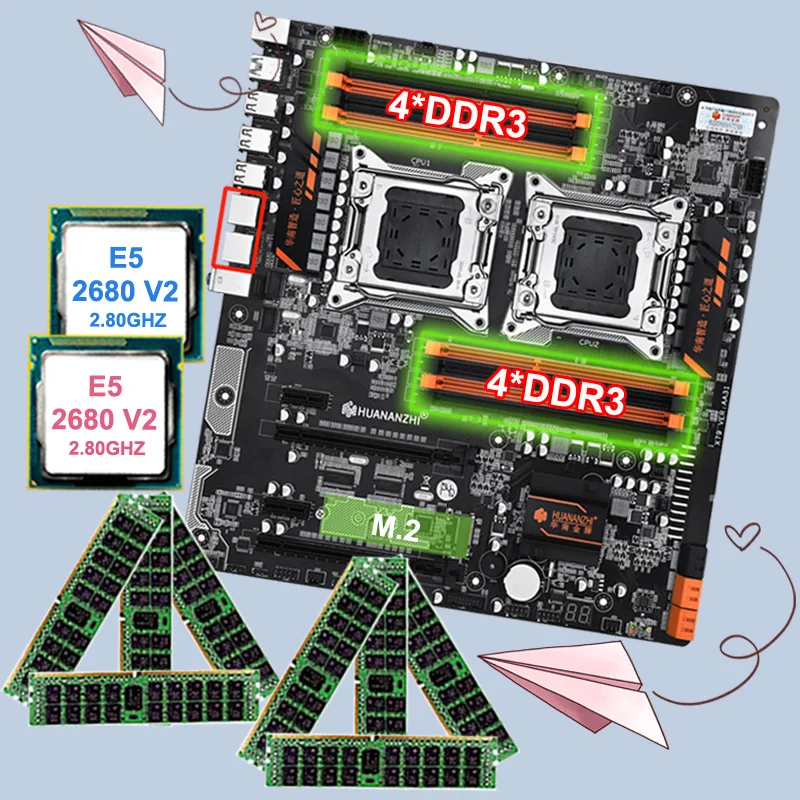 HUANANZHI двойной Процессор материнская плата X79 8D с M.2 NVMe двумя слотами ЦП Xeon E5 2680 V2 20