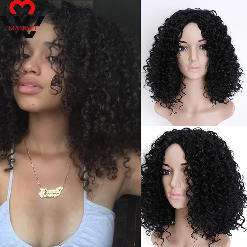 Манвэй термостойкие волосы афро кудрявый парик смешанный коричневый и Омбре