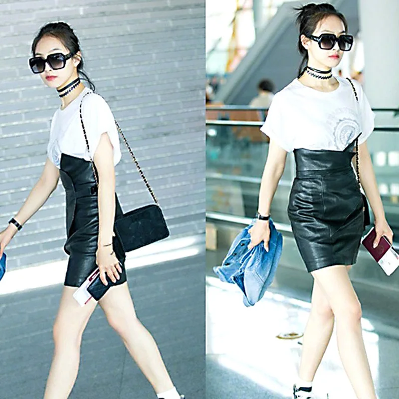 pipi New skirt really waist since Victoria with sheep 100% leather bag hip skirts in paragraph one pace skirt han edition