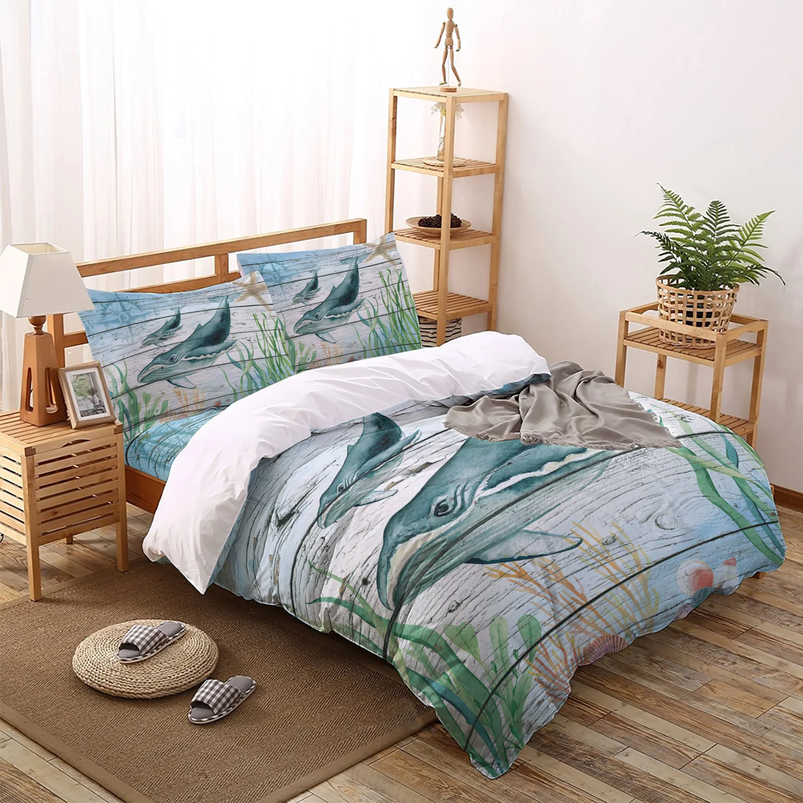

Marine Life Nautical Whale Bedding Set For Home Duvet Cover Set Bedclothes Bed Linens Sheet Queen King Size Qulit Covers