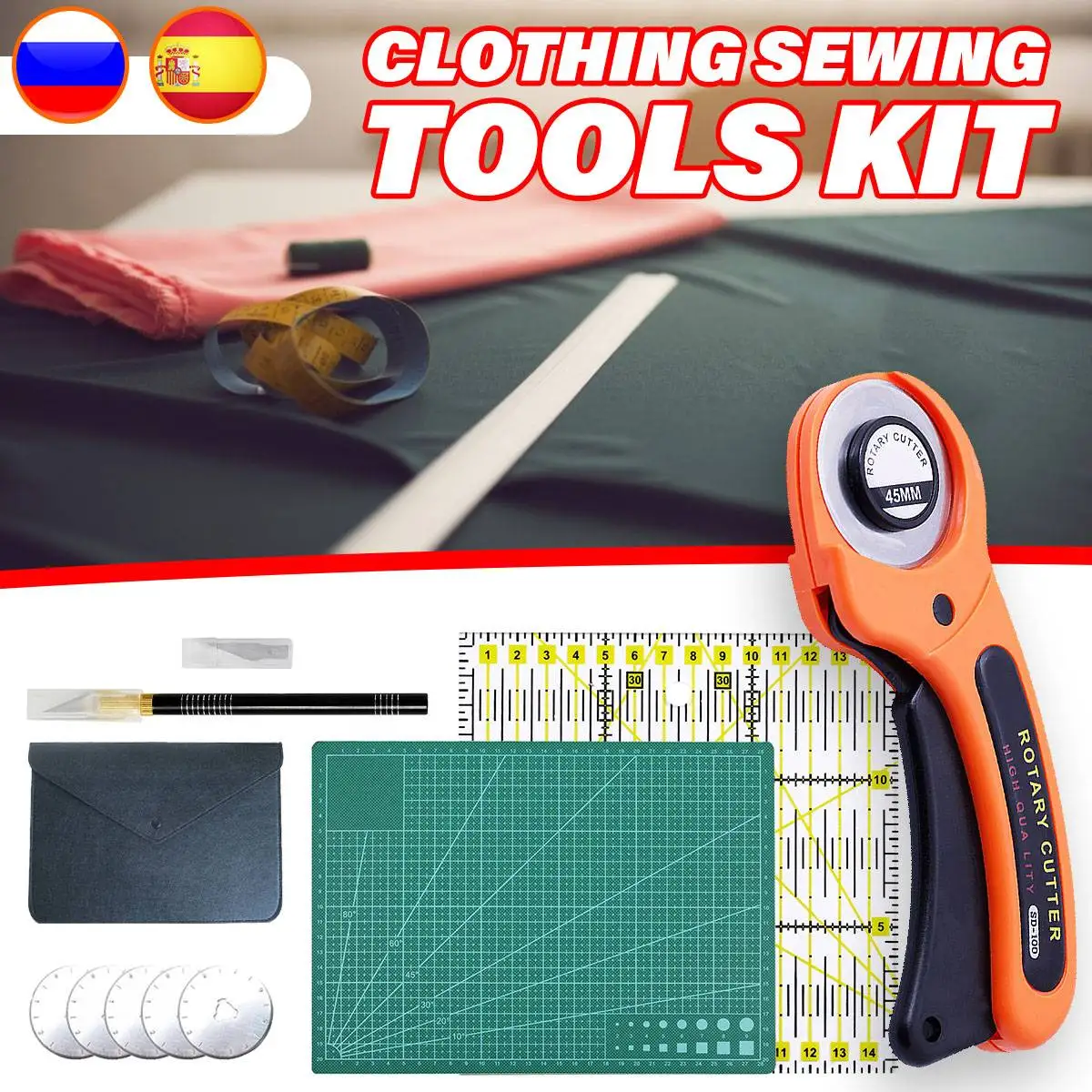 

9Pcs Sewing Cutting Tool 45mm Rotary Cutter Carving Knife Patchwork Ruler Cutting Mat for Fabric Leather Cloth Quilting Supplies