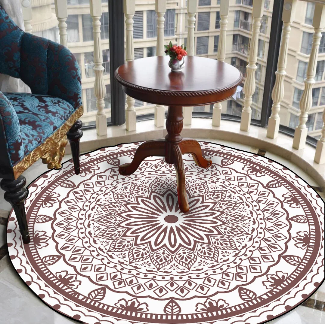 

Cross-border ethnic wind geometric totem color Mayan circular bedroom living room crystal velvet carpet floor mat
