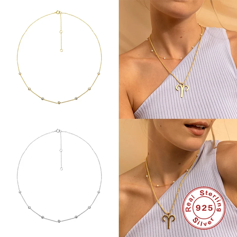 Женское минималистичное ожерелье из серебра 100% пробы с жемчужной