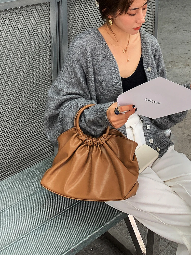 

Ring Hand Pleated Shoulder Bag 2021 Trendy Soft Leather Handbags Luxury High Quality Crossbody Bags For Women Bolsa De Hombro