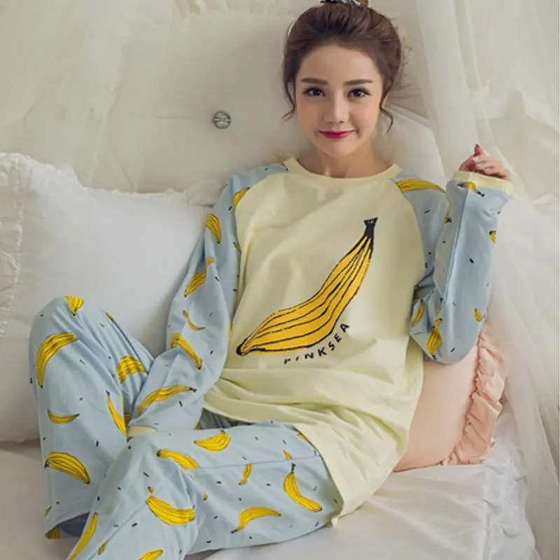 daxiangjiao mi lan Женские пижамные комплекты, летняя одежда для сна с круглым вырезом и мультипликационным принтом «Тоторо», ночная женская Повседневная осенне-зимняя Пижама - Цвет: daxiangjiao mi lan