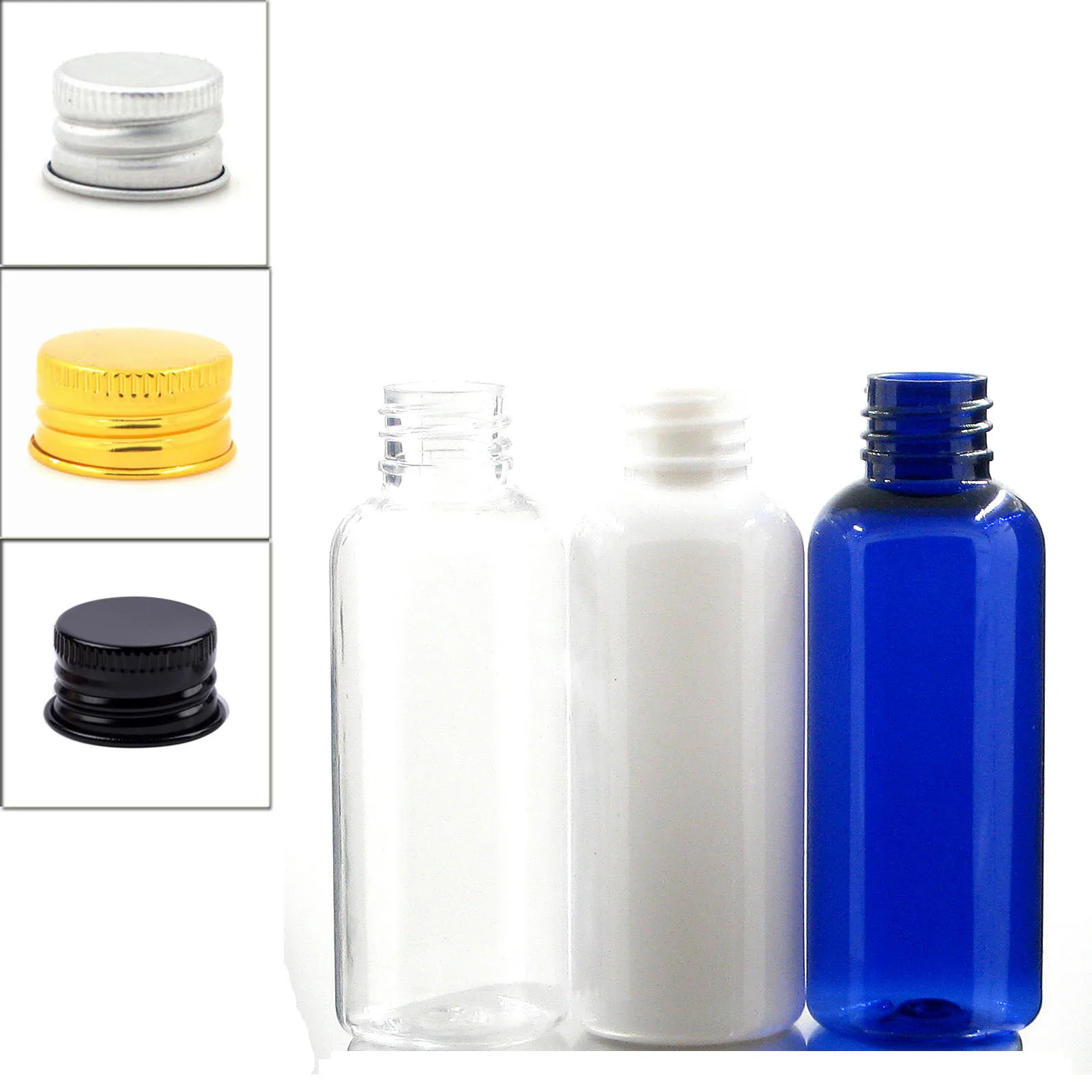 50ml empty Plastic Bottles blue/white/clear PET bottle with Lined Aluminum Silver/gold Lid plastic X 5 | Красота и здоровье