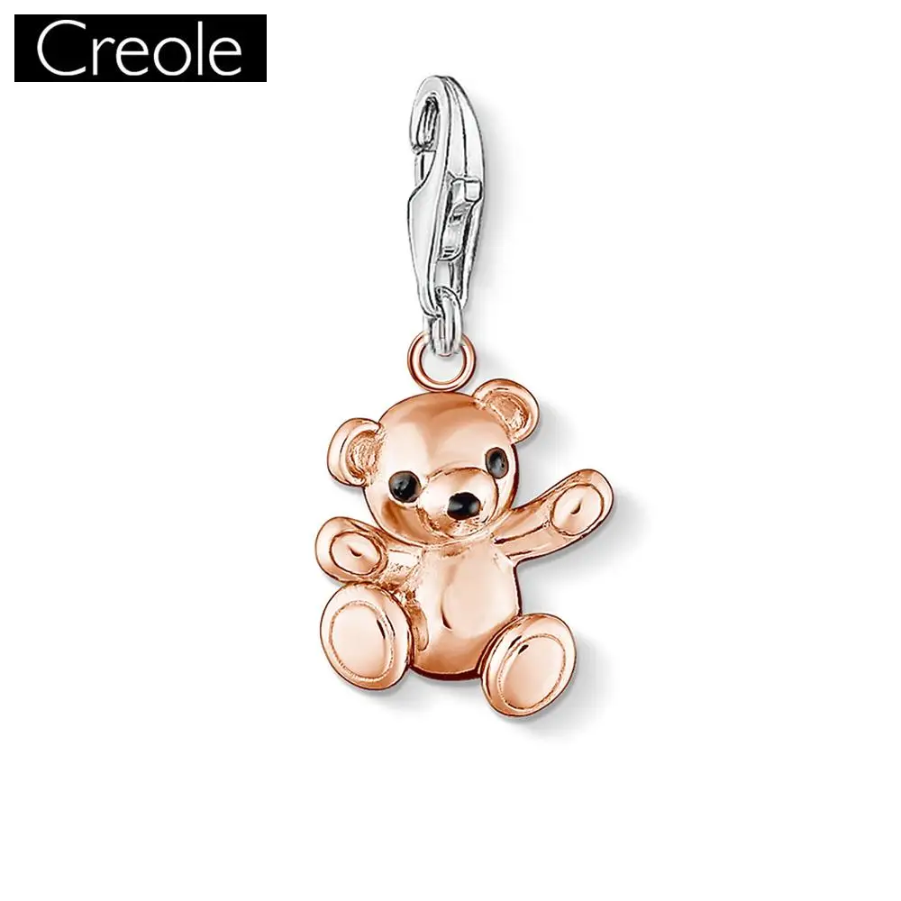 Charm Pendant Rose Teddy Bear 2018 Fashion Jewelry Cute Real Authentic 925 Sterling Silver Gift For Women Girl Fit Bracelet | Украшения и