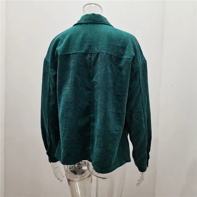

2021 Autumn Singled Breasted Casual Women Turn-down Collar Corduroy New Jackets Black Street Vintage Outwear 3XL Coats G2900