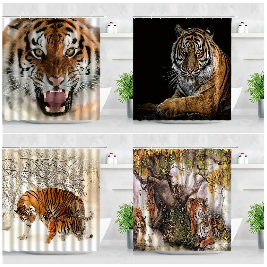 

Водонепроницаемая занавеска для душа, s экран для ванны, коричневый Сибирский тигр, джунгли, дикие животные, Современный домашний декор, комплект занавесок для ванной