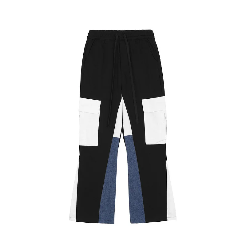 

Colour block streetwear sweatpant men multi-pocket Flare Pants 2021 men clothing hip hop pants U20122