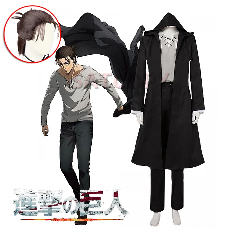 

Attack on Titan Cosplay Jaeger Eren Cosplay Costume The Final Season Uniform Wig Black Coat Anime Women Men Halloween Carnival