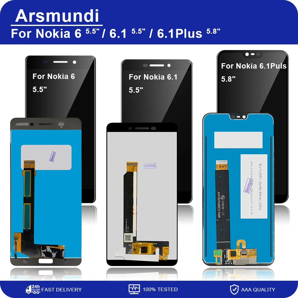 ЖК дисплей с сенсорным экраном и дигитайзером в сборе для Nokia 6 N6 TA 1021 / 2018 1 1045/6 Plus X6