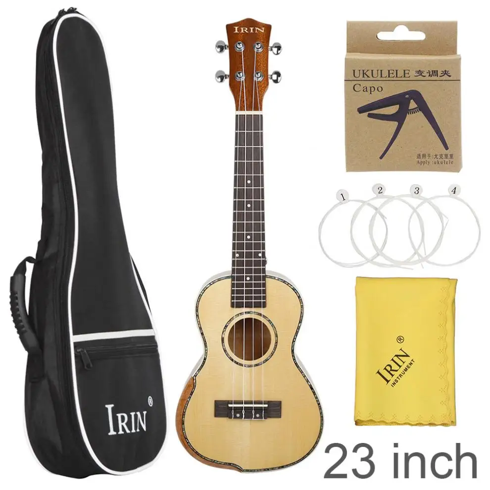 Ukulele 23 Inch Veneer Spruce Wood Ukulele Hawaiian Small Guitar Bevel Design with Gig Bag Capo Strings Cleaning Cloth