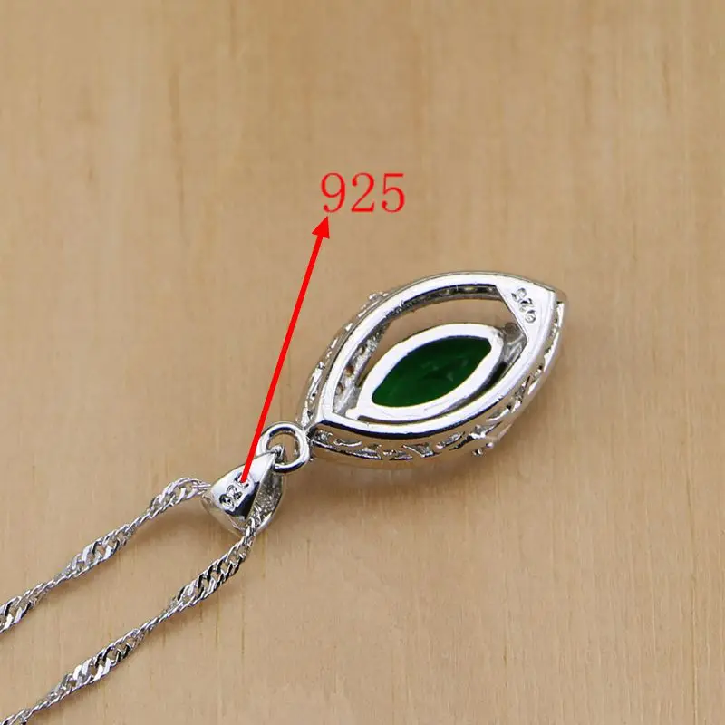 925 серебряные ювелирные изделия зеленые камни белый кубический цирконий