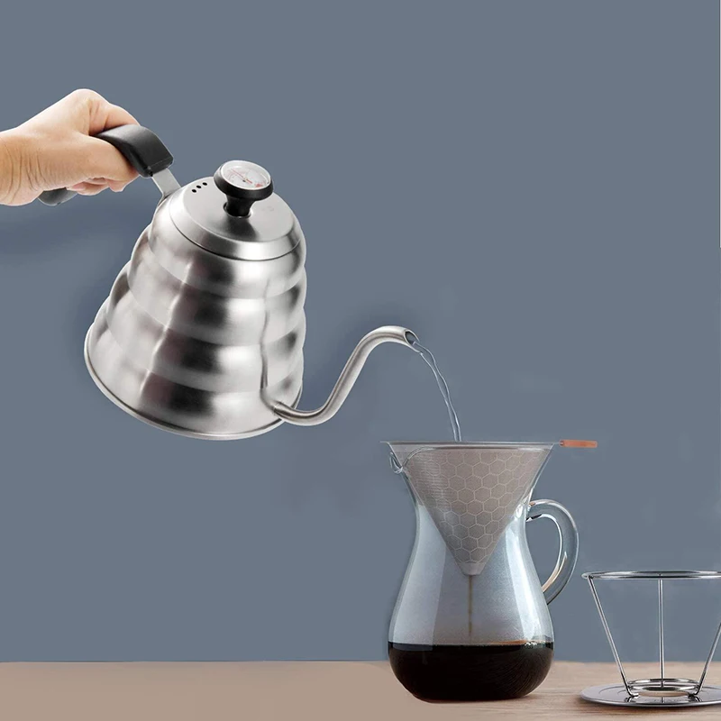 

Gooseneck Kettle - Coffee Pour over Kettle 40Oz Tea Stainless and Thermometer Three Floors Bottom Design Used