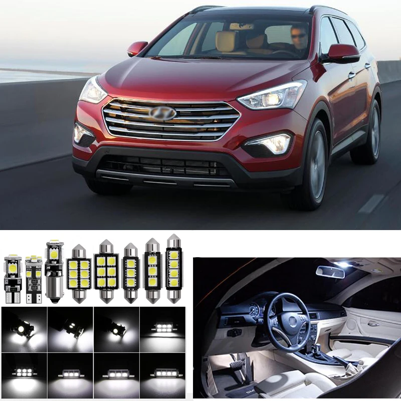 12pcs Car Light LED Bulbs Interior Package Kit For 2013 - 2016 Hyundai Santa Fe Map Dome Trunk License Plate Lamp car Error Free |