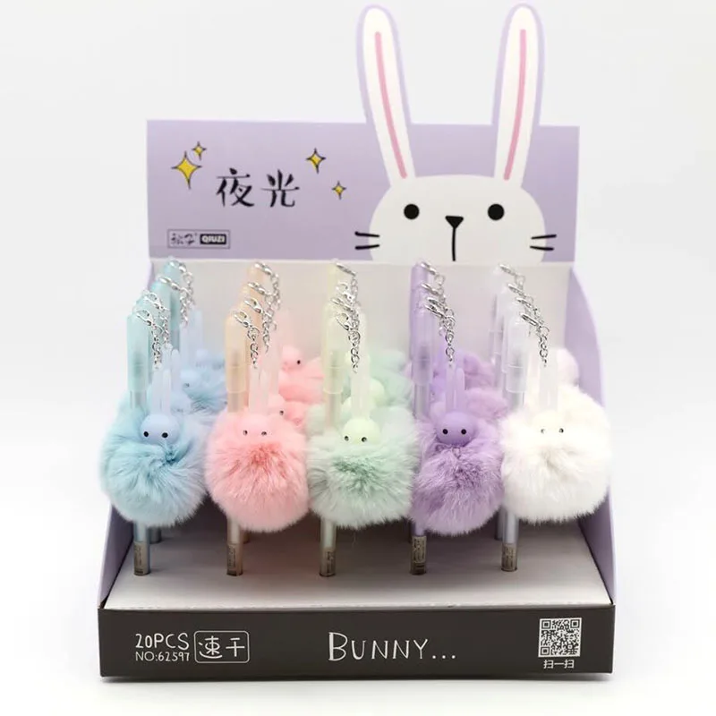 

36 pcs/lot Luminous Rabbit Hairball Pendant Gel Pen Cute 0.5mm black ink Signature Pens office school writing supplies gift