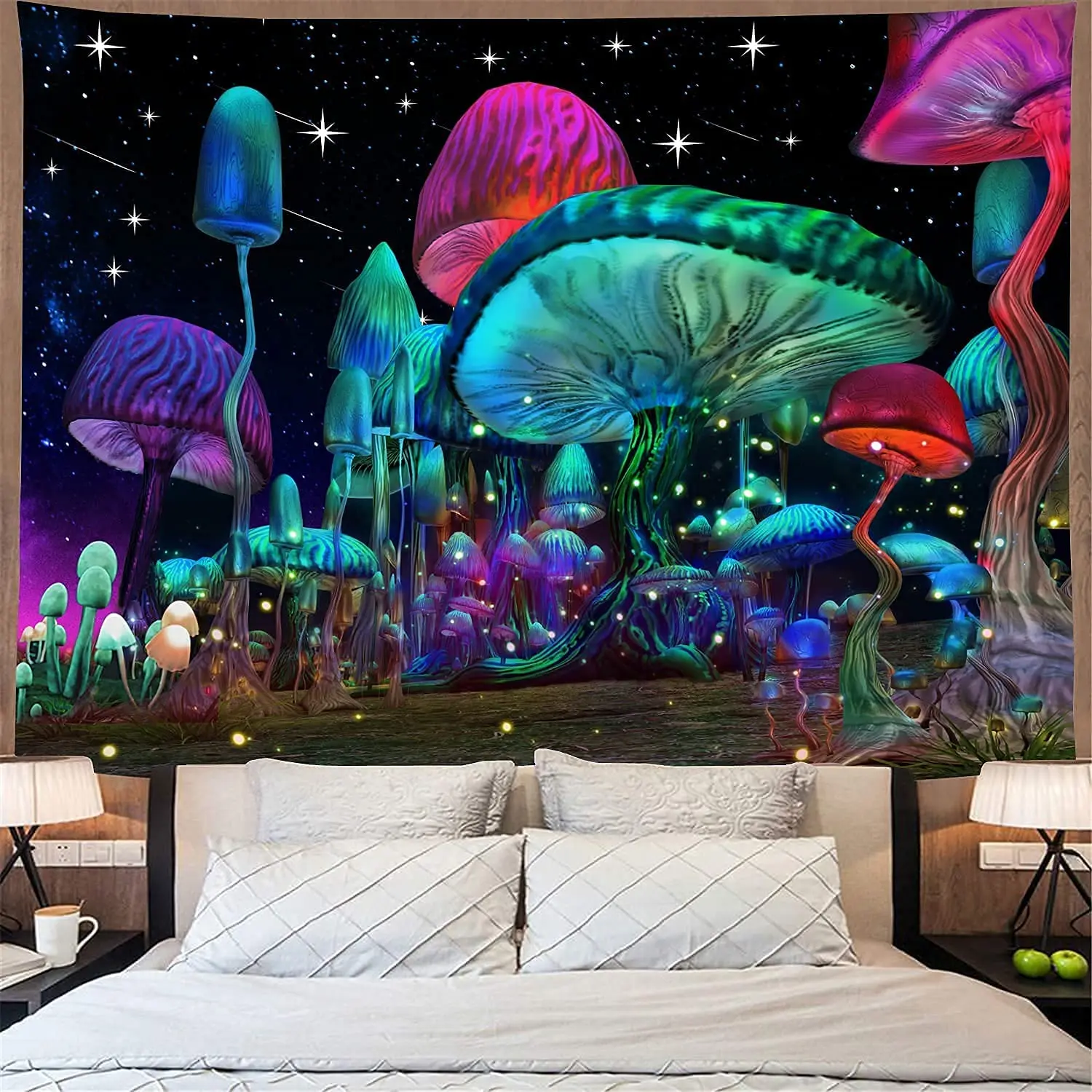 

Psychedelic Mushroom Tapestry Fantasy Waves Starry Sky Tapestry Trippy Wall Hanging Tapestry for Bedroom Living Room Home Decor