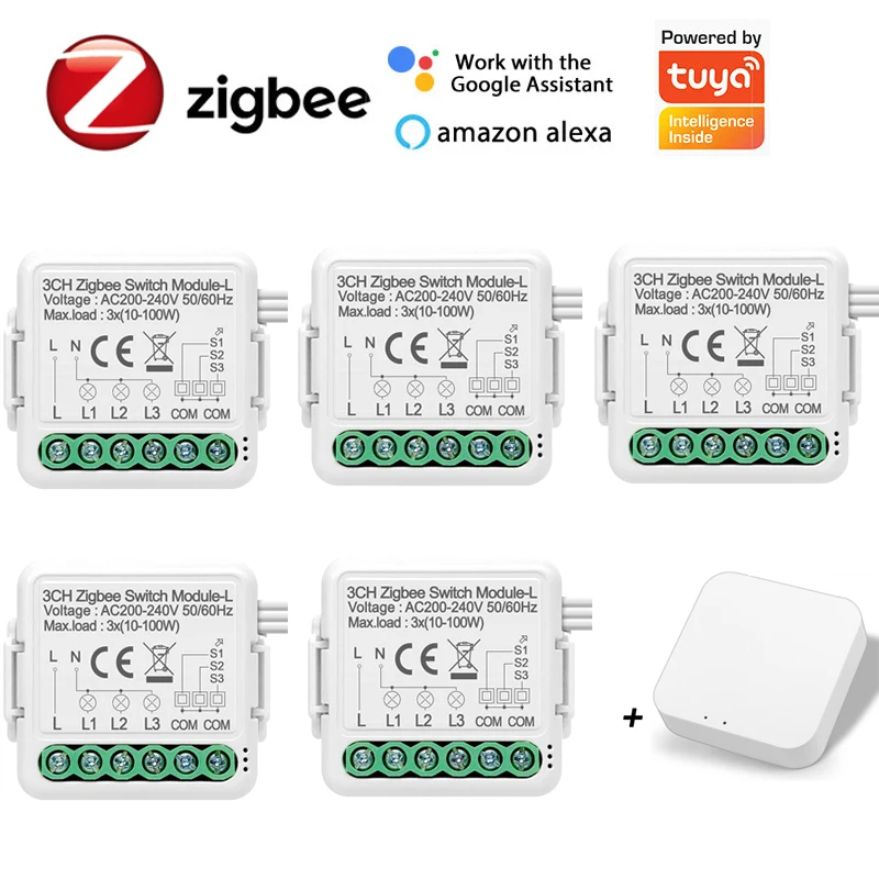 

Tuya ZigBee 3.0 Smart Light Switch Module Smart Home Automation Breaker Supports 1/2/3Way Control Work with Alexa Google Home