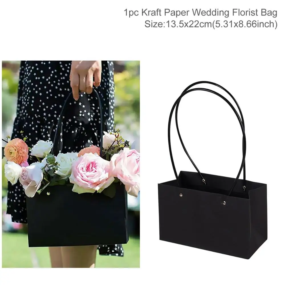 Black Kraft Paper Водонепроницаемый бумажный пакет Подарочная Цветочная коробка с ручкой водонепроницаемый бумажный пакет s для подарков День Святого Валентина розы коробки вечерние украшения - Цвет: Black Kraft Paper