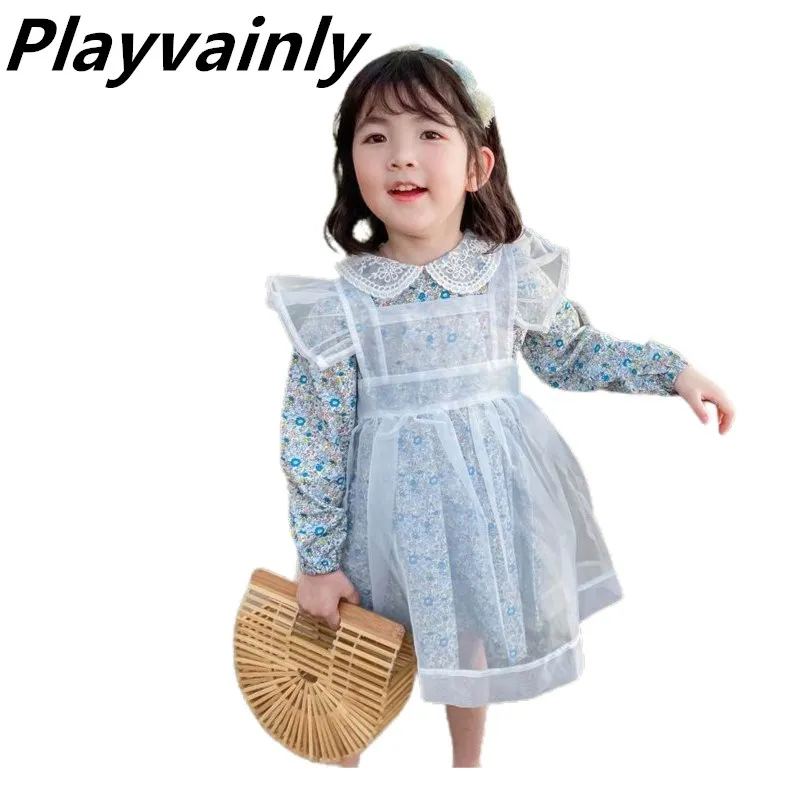 

Wholesale Girls Dress Kids Dresses for 2020 Autumn Floral Long Sleeve Dress+Organza Blouse Girl Two-piece Set Kid Clothes E20042