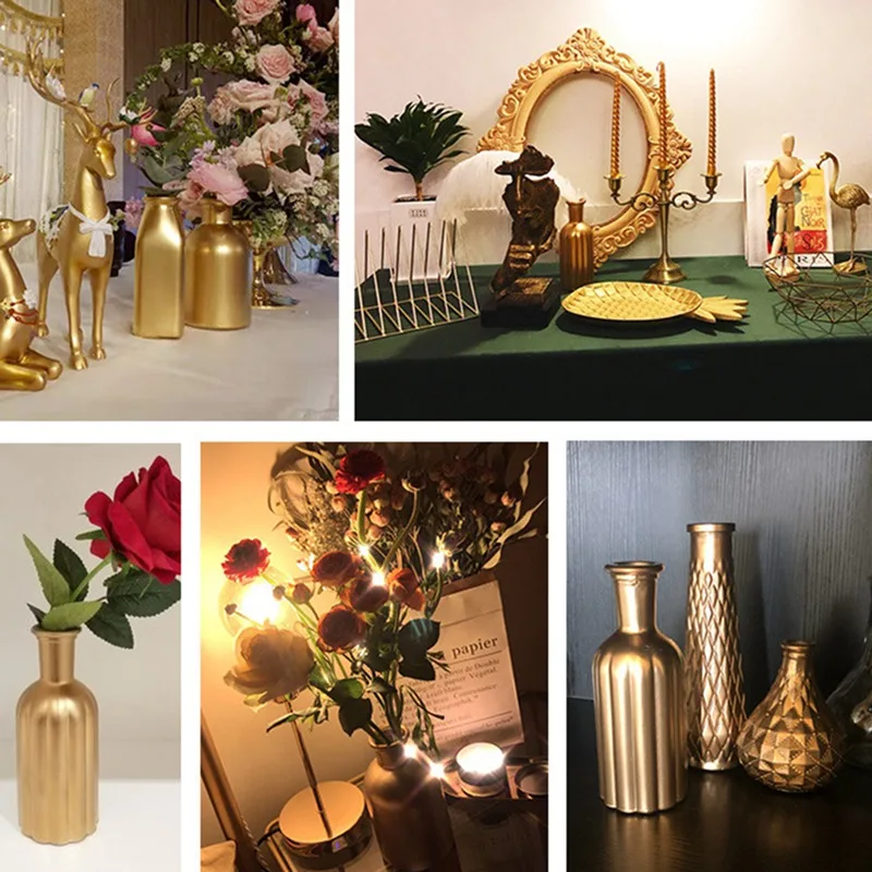 

Golden Glass Vase Home Decor Flower Vase European Room Decor Modern Wedding Decoration Hydroponic Plants Container Ornaments