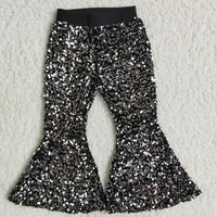 wholesale kids fashion boutique clothing baby girl cute black real sequins toddler soft comfortable children bell bottoms pants