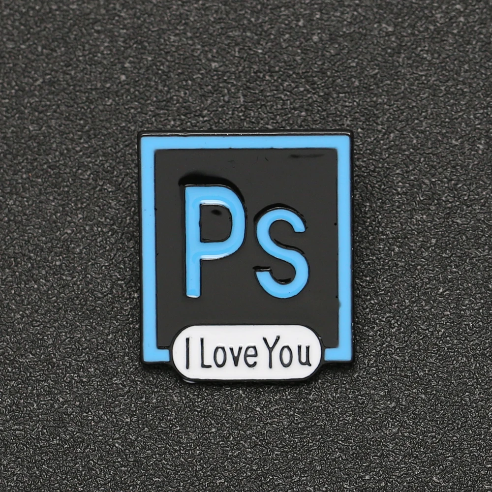 Брошь PS AI I Love You Pin Adobe Photoshop Illustrator Icon эмалированный значок дизайнерский художник