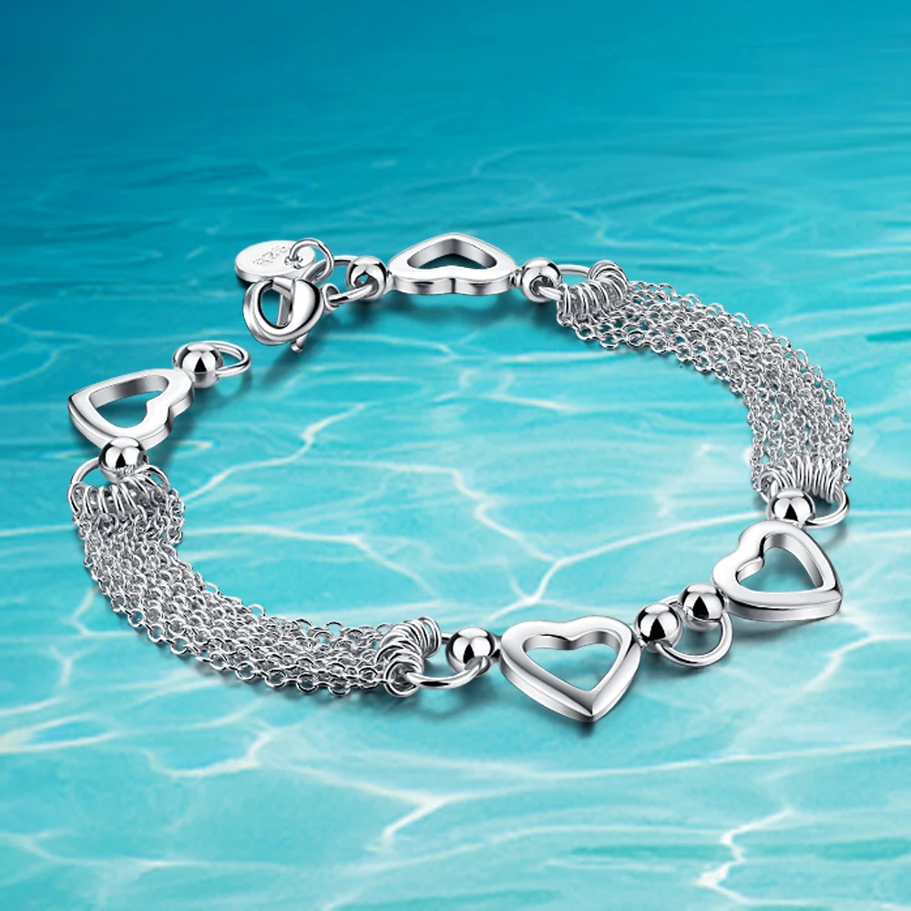 Горячая Распродажа! Браслеты с сердцем из стерлингового серебра 925 пробы для