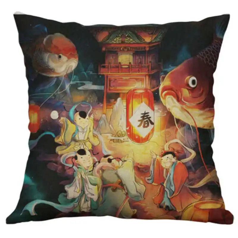Printing 18&quot Deer Fish Cover Decor Linen Cotton Pillows Home Women Case Cartoon | Дом и сад