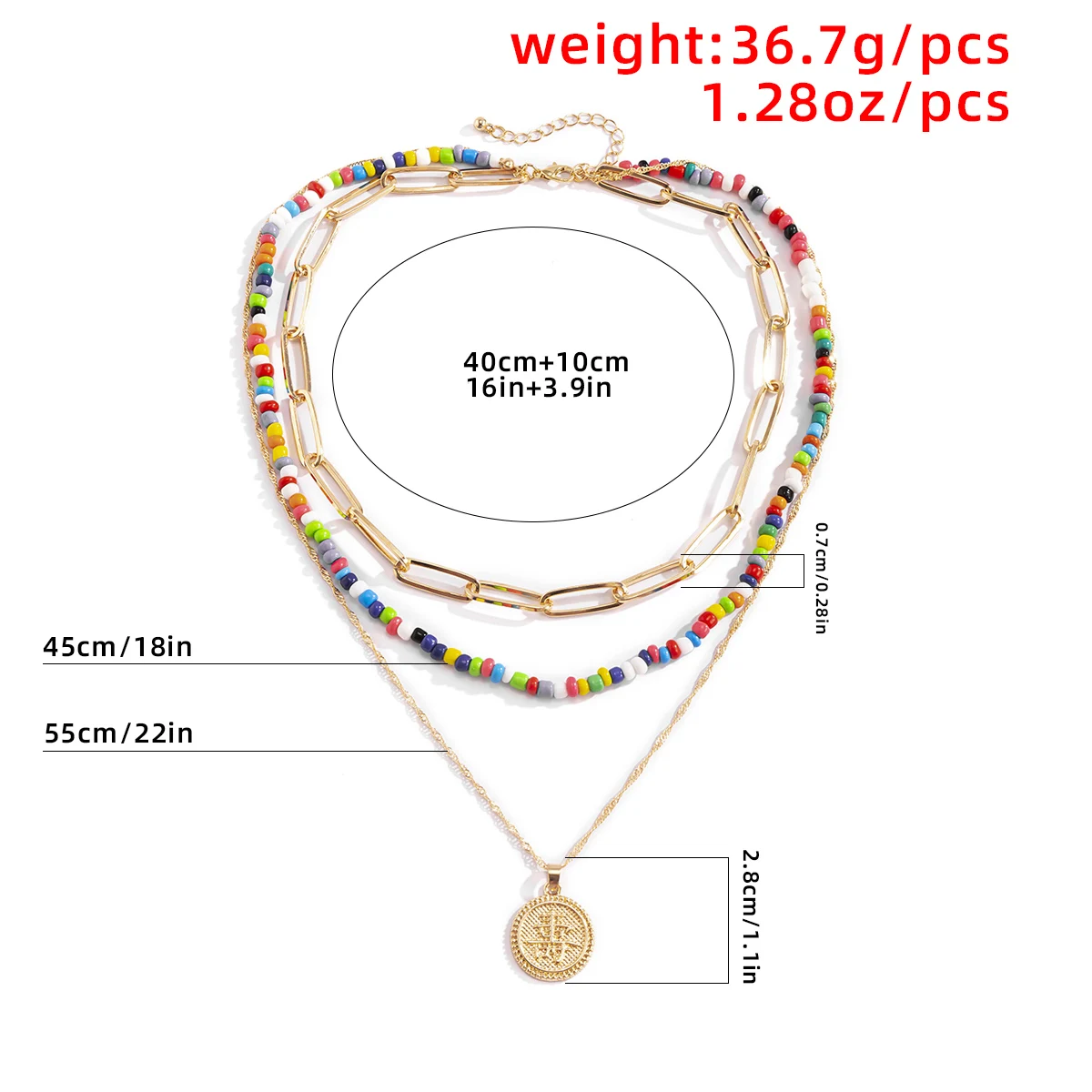 

IngeSight.Z Multi Layered Rainbow Colorful Seed Beaded Choker Necklace Collar Carved Coin Pendant Necklaces for Women Jewelry