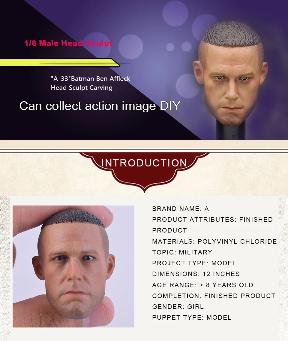 1/6th аксессуары 1:6 масштаб экшн-фигурка голова лепим Бэтмен Vrs бен Аффлек голова лепим резьба Модель A-33 F 1" тело горячие игрушки