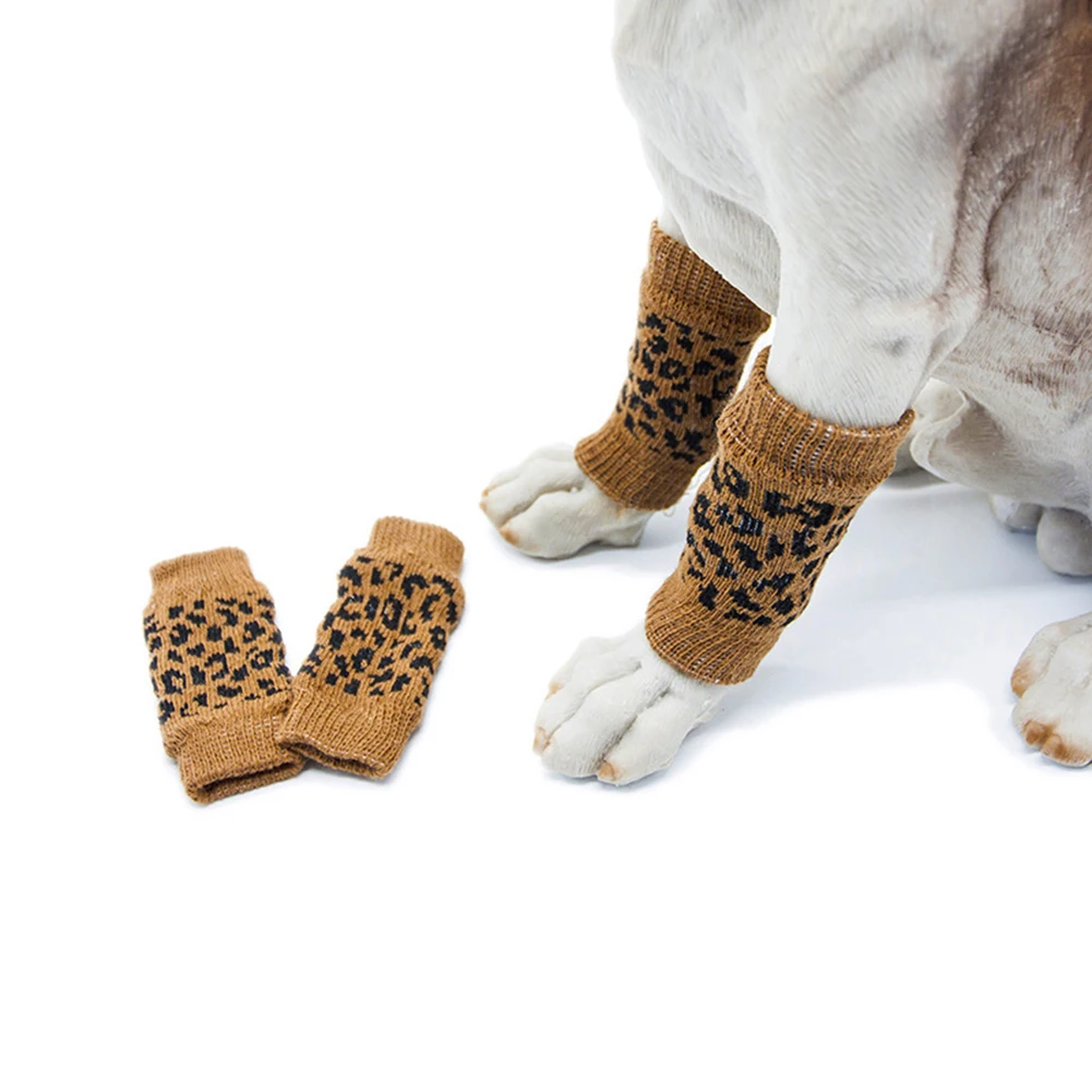 4Pcs/Set Winter Pet Dog Leg Socks Zebra Leopard Dots Print Non-slip Warmers dog socks clothes accessories | Дом и сад