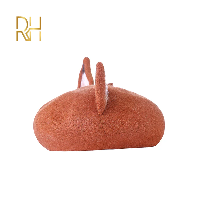 Новый Ретро женский шерстяной берет с милыми лисьими ушками шапки из натуральной