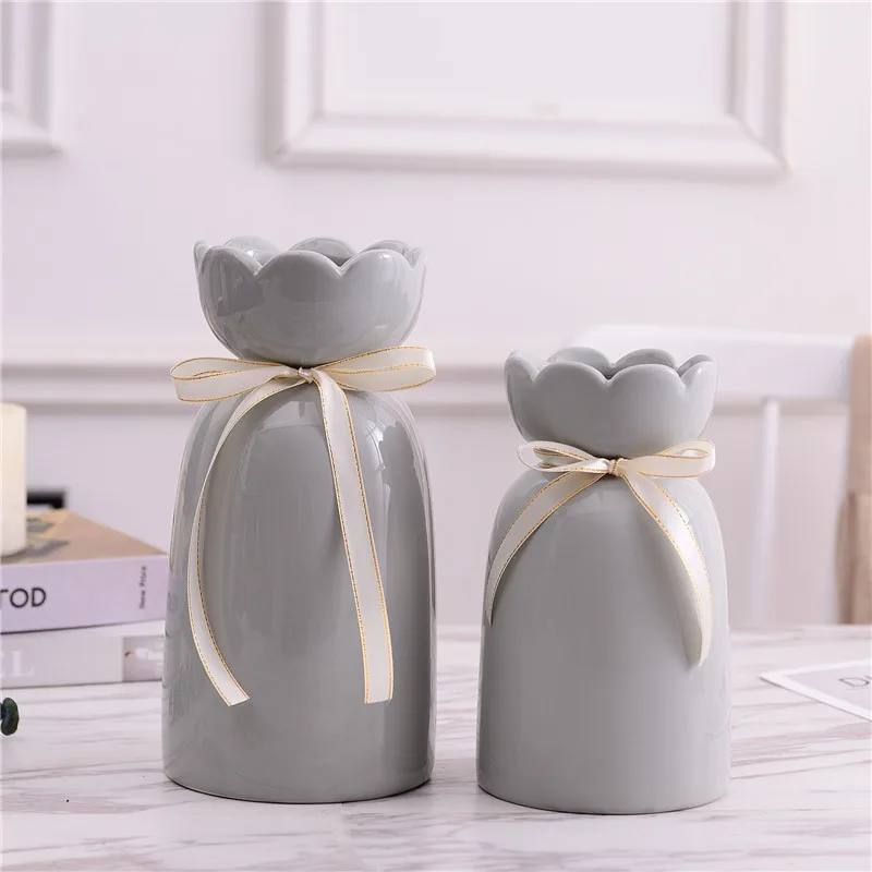Простая Современная керамическая ваза с бантом в стиле INS украшение для дома