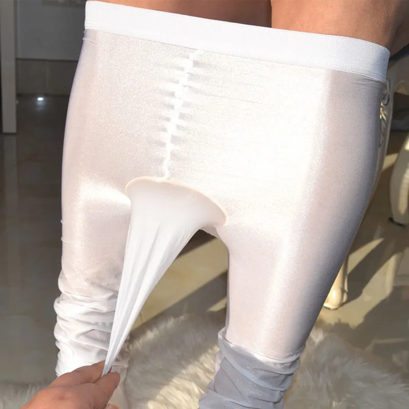 Sissy мужское Фетиш белье 70D полупрозрачное блестящее масло глянцевый пенис багажник оболочка или открытый промежность колготки