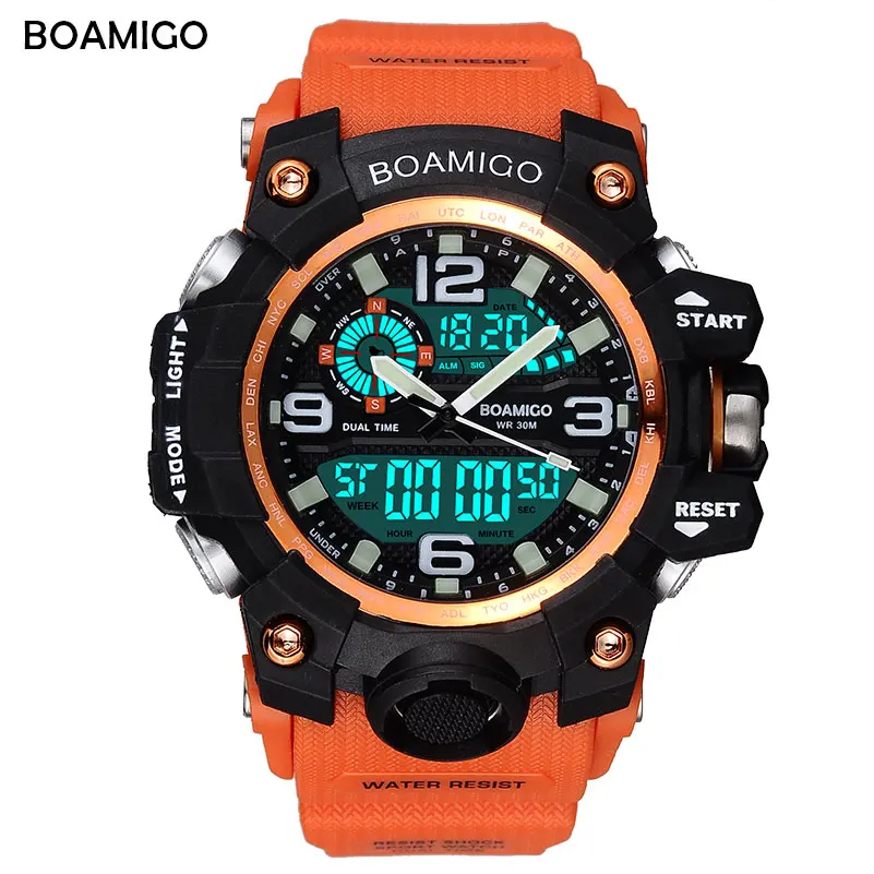 Бренд BOAMIGO спортивные многофункциональные мужские часы цифровой светодиодный