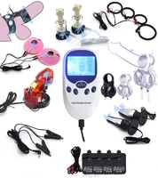 usb charging electric shock cock cage scrotum sleeve male chastity device electro stimulation anal plug nipple clamp sm sex toy