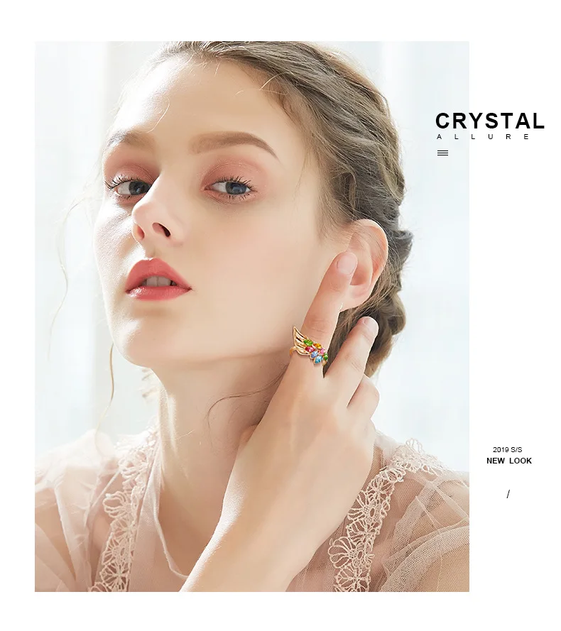 BOSCEN украшенное кристаллами от Swarovski кольцо для женщин день рождения подарок на день Святого Валентина Красочные павлиньи крылья романтический