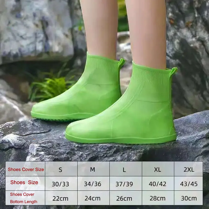 

New Thicken Sole Green High Top Rain Boots Women's Waterproof Shoes Covers Unisex Overshoes Yellow Wearable Rain Shoes Galoshes