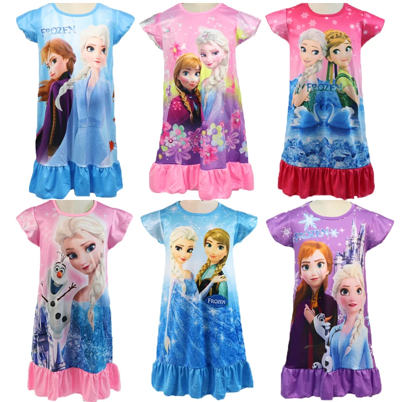 2021 Disney Princess Girls Dress Summer Clothing Kids Clothes Frozen 2 Anna Elsa Children's Pajamas Birthday Casual Costume 3 8Y