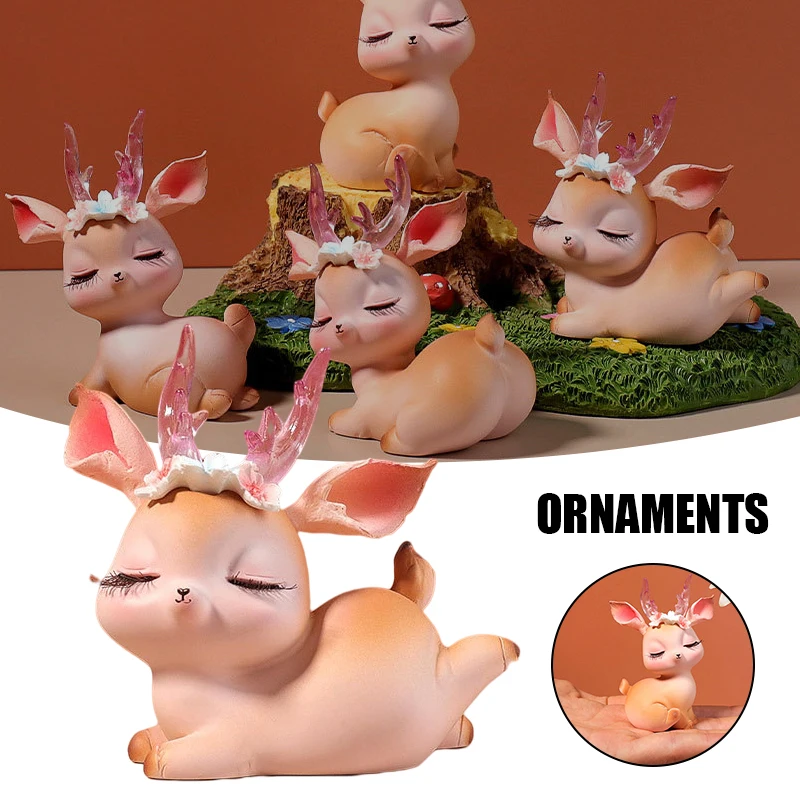 

Mini Sika Deer Ornaments Innovative Cartoon Resin Cute Sleeping Deer Small Ornaments for Home Car Dashboard Decor 2021