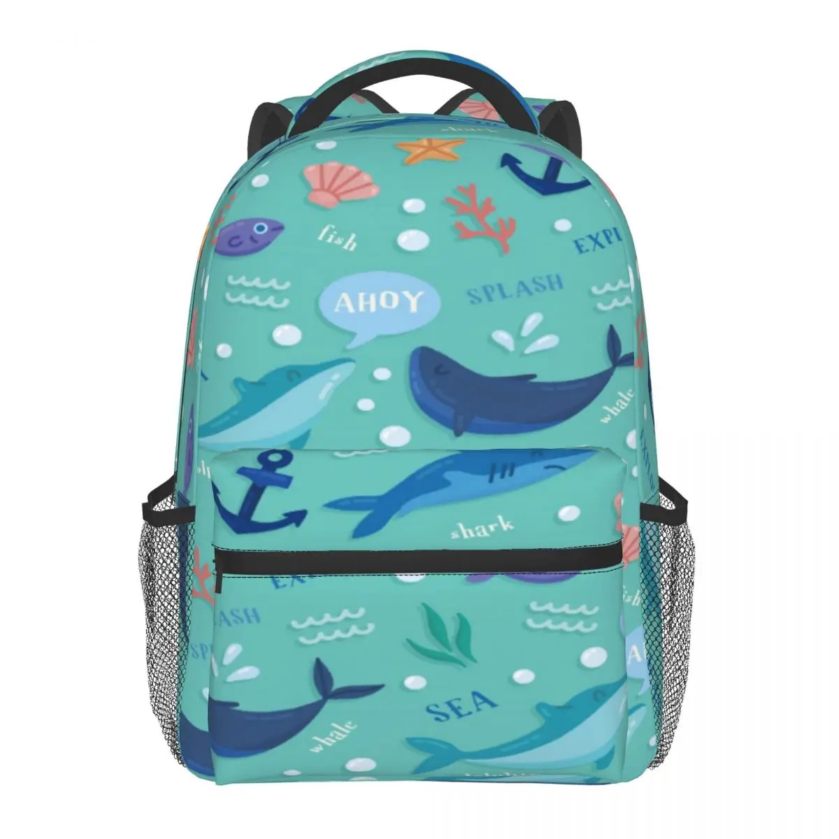 

Colorful Sea Animals Words Backpack Fashion Rucksack for Teen Students School Bag Unique Student Bookbag